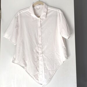 WAYRE Top Womens Large White Ivory Button Down Crop Tie Travel Shirt Sustainable